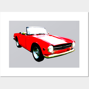 Triumph TR6 1970s classic sports car high contrast red Posters and Art